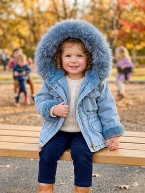 GUC Winter Baby Girl Denim Jacket Plus Velvet Warm Toddler SZ 5 Years Kids